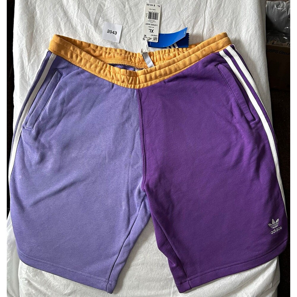 adidas Originals Women’s XL 3-Stripe Colorblock Fleece Shorts Pockets Purple